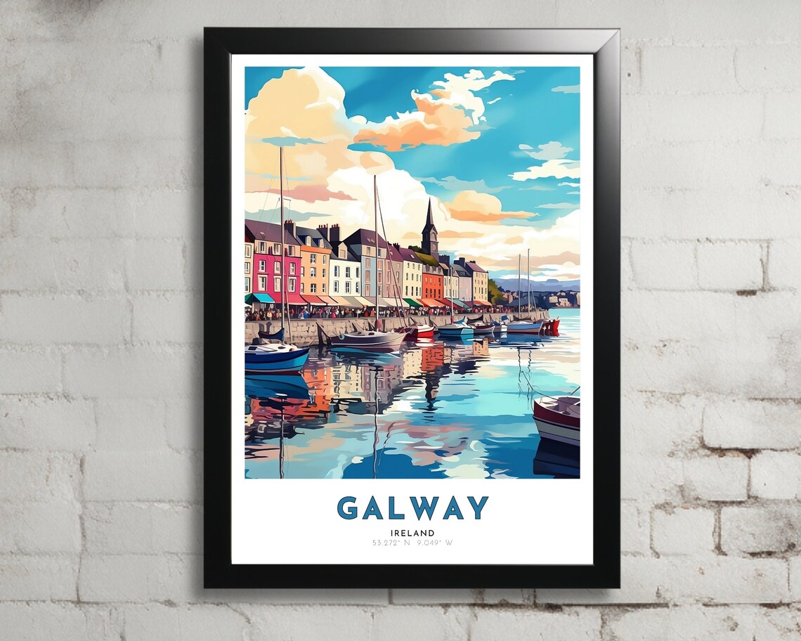 Galway Ireland Travel Poster Art Nouveau Print Galway Wall Art Galway Nouveau Painting Galway Gem Gift Ireland Print Elegance