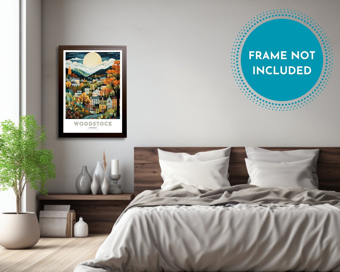 Woodstock Vermont Moonlit Village Autumn Foliage Hills Travel Poster - Image 3