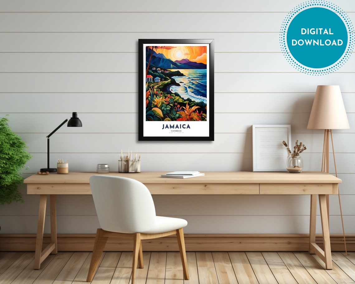Jamaica Travel Poster Of Caribbean Art Nouveau Gift For Lovers Of Jamaica Caribbean Wall Art Decor Of Jamaica Painting - Image 2