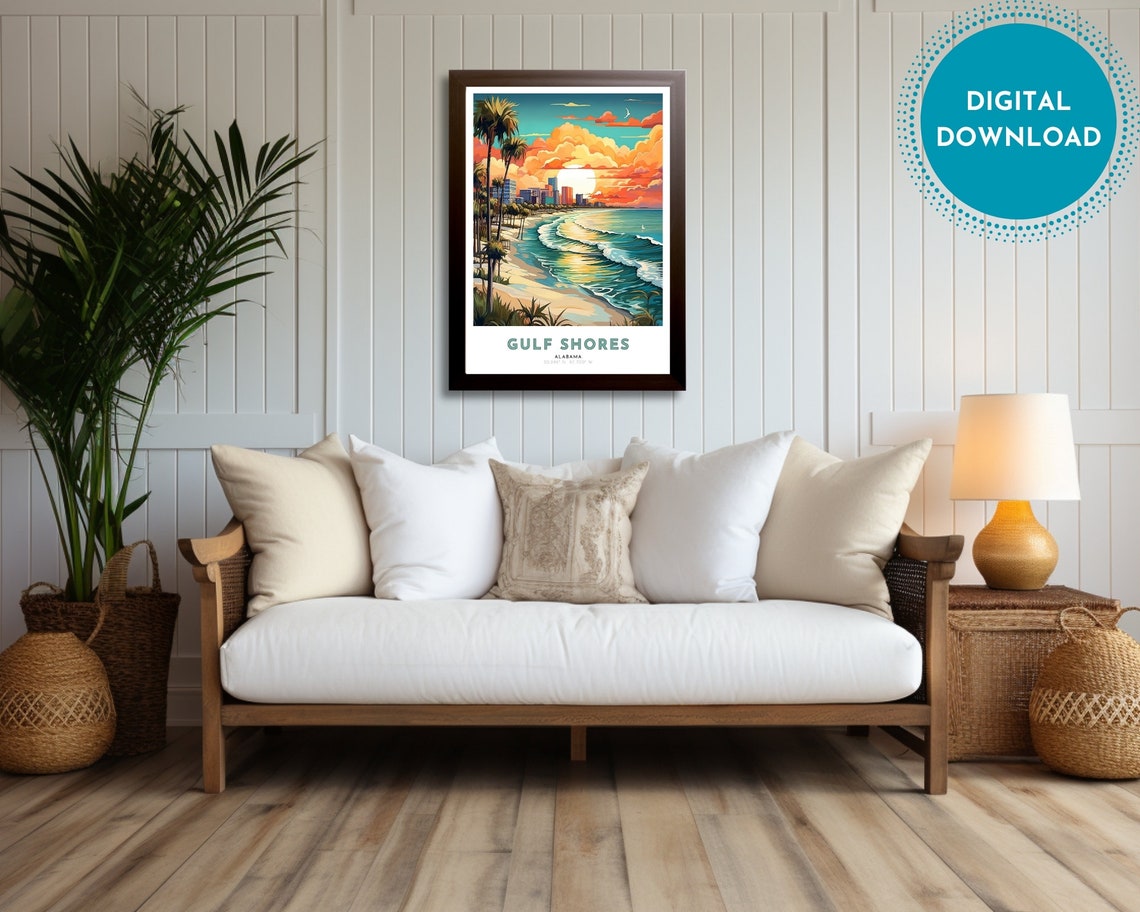 Gulf Shores Travel Poster Of Alabama Art Nouveau Gift For Lovers Of Gulf Shores Alabama Wall Art Decor Of Gulf Shores - Image 2