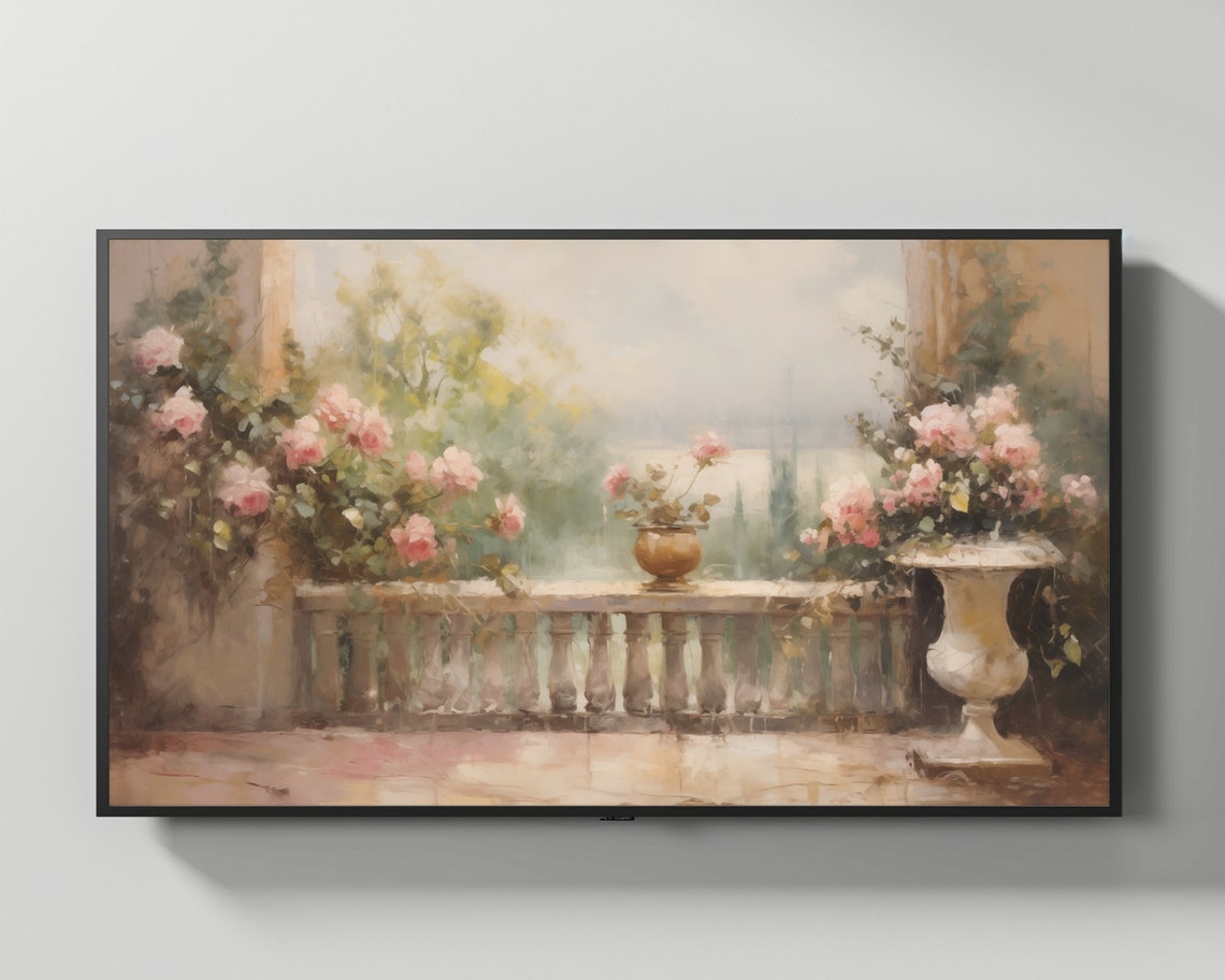 French Balcony Frame Tv Art Of Roses Art For Travel Lovers Of Summer Mood France Tv Frame Art Roses Oil Painting Screensaver