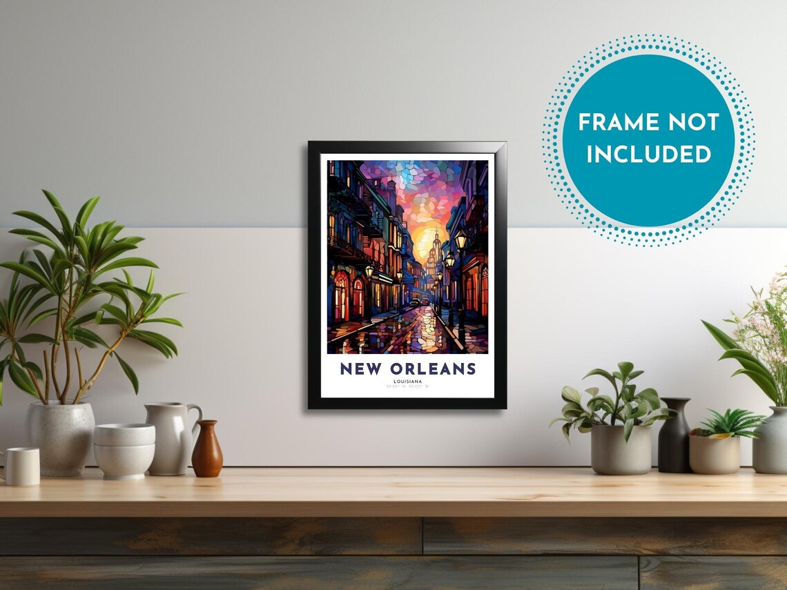 New Orleans Louisiana French Quarter Stained Glass Travel Poster - Image 2