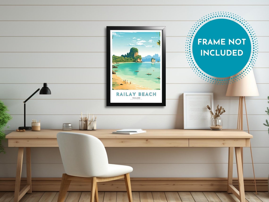 Railay Beach Thailand Karst Cliffs Turquoise Water Art Poster - Image 2