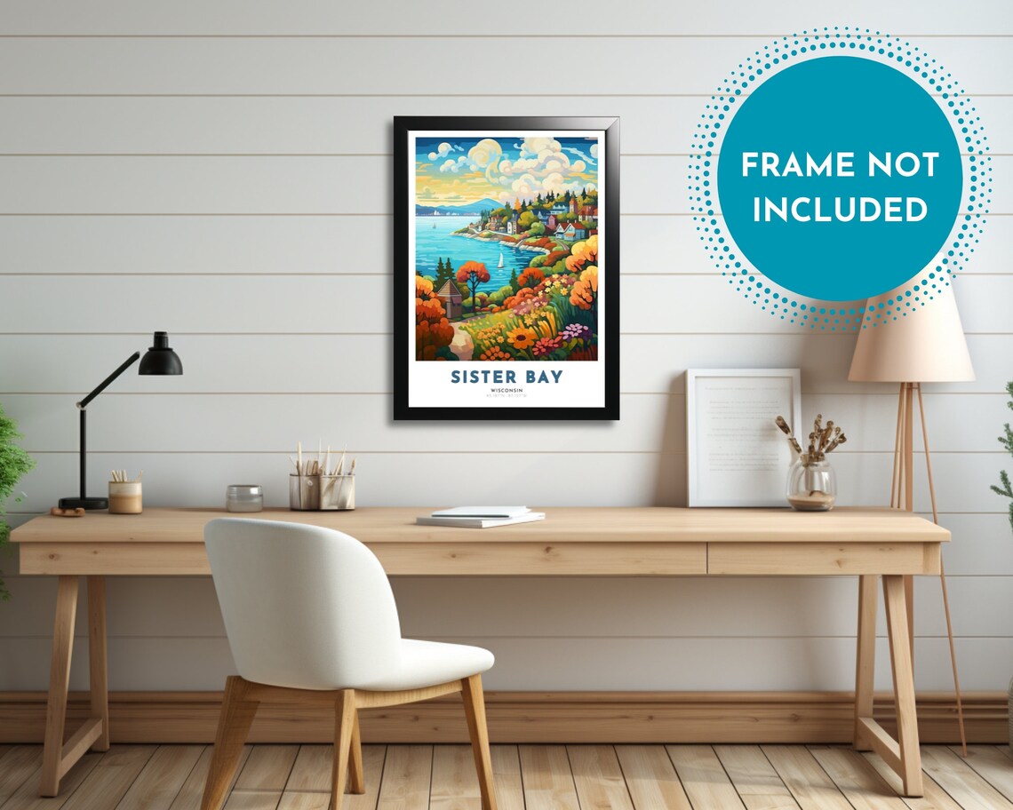Sister Bay Wisconsin Lakefront Sailboat Autumn Garden Travel Poster - Image 3