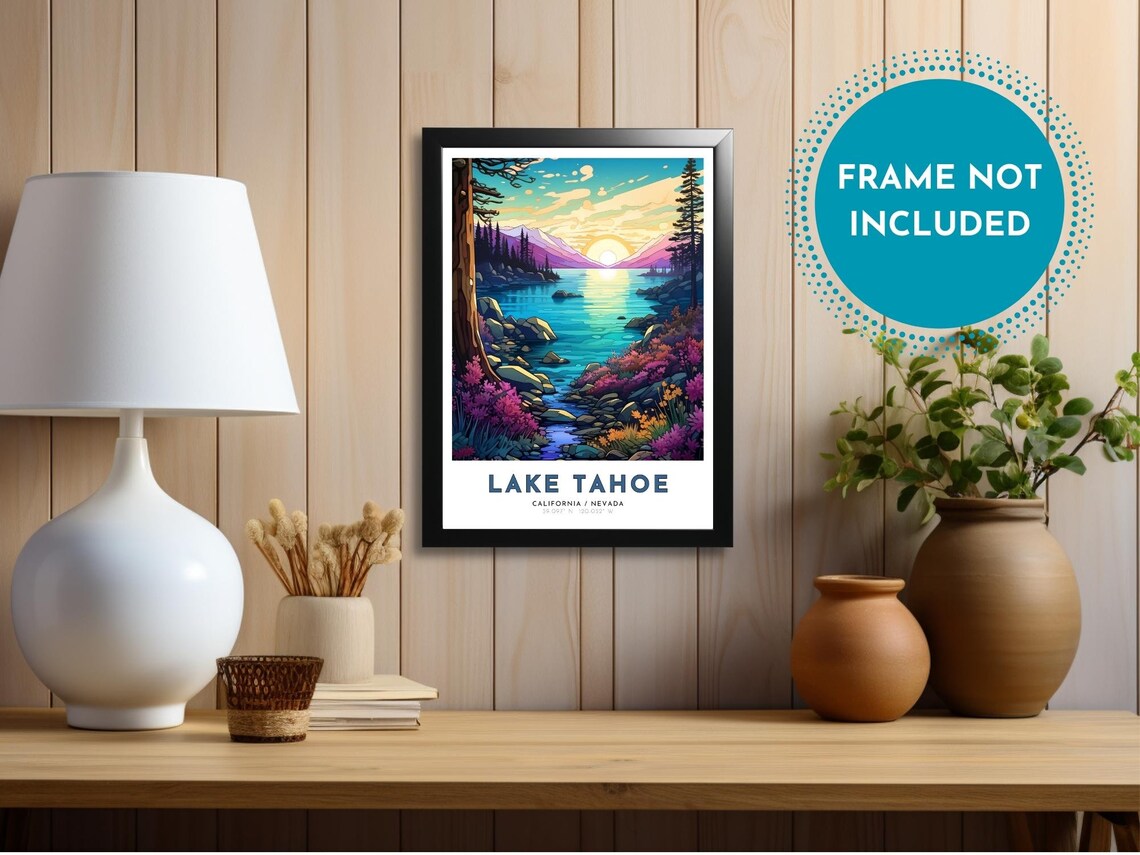 Lake Tahoe California Nevada Sunset Lake Scene Travel Poster - Image 4