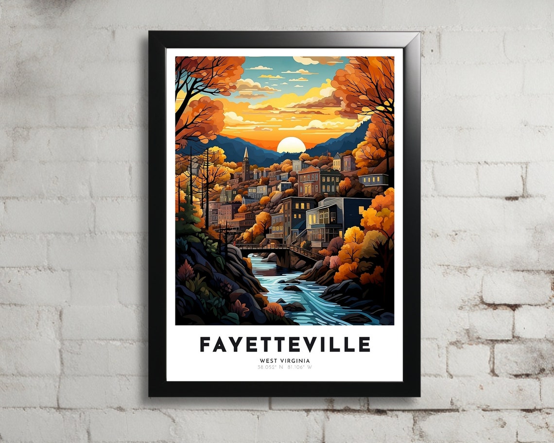 Fayetteville Travel Poster Of West Virginia Art Nouveau Gift For Lovers Of West Virginia Wall Art Of Appalachia Painting