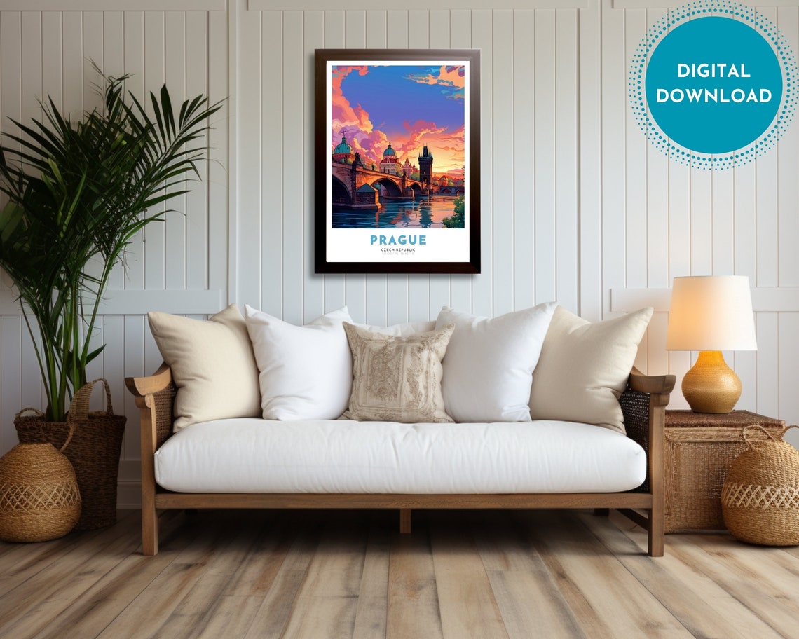 Prague Travel Poster Of Czech Republic Art Nouveau Gift For Lovers Of Prague Czechia Wall Art Decor Of Prague Painting - Image 2