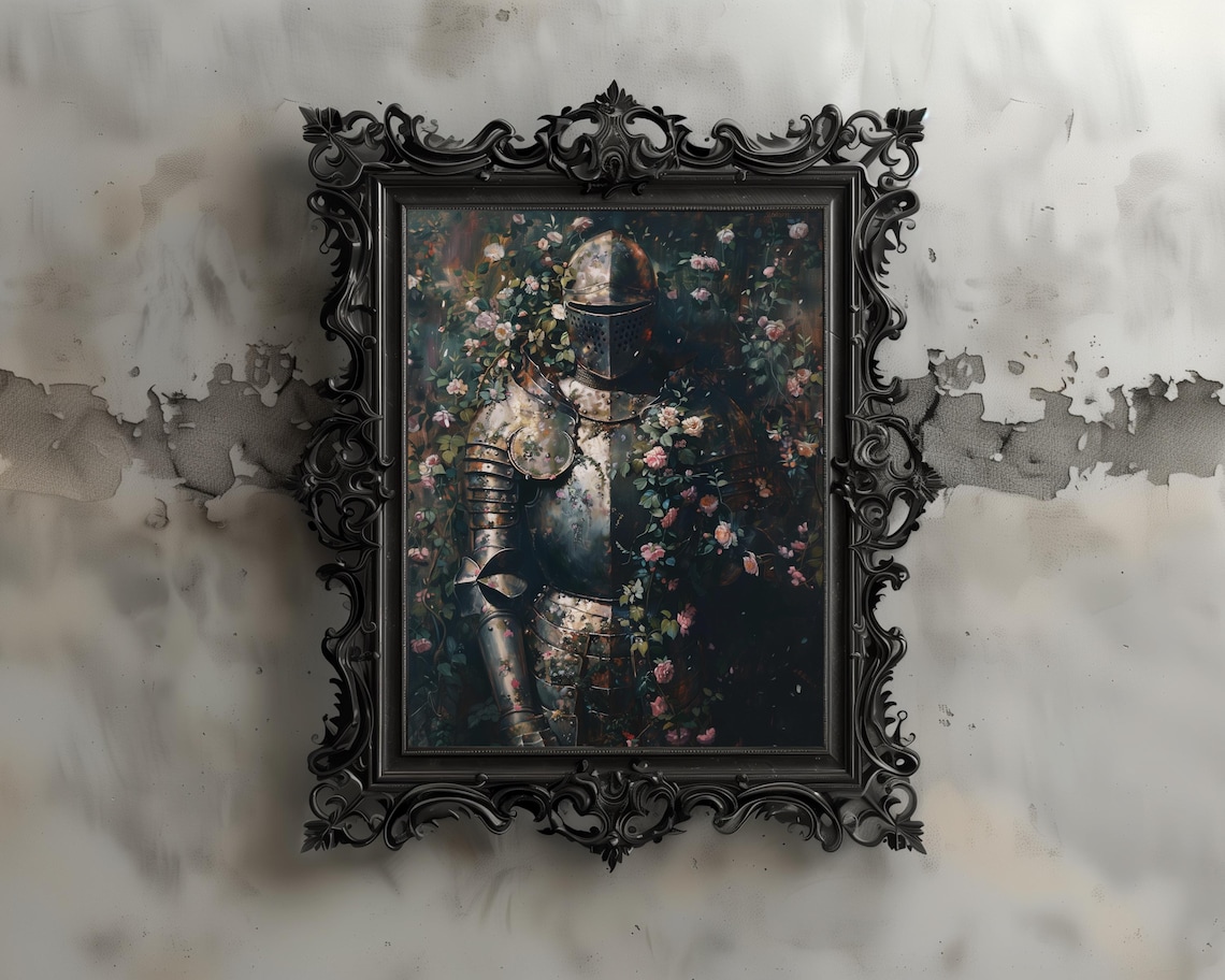 Gothic Knight Armor Art Print, Dark Academia