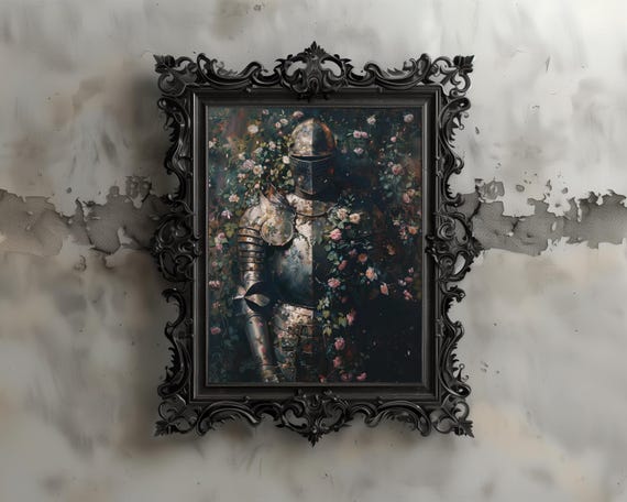 Gothic Knight Armor Art Print, Dark Academia