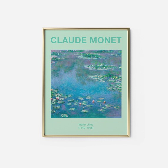 Claude Monet Water Lilies Mint Green Vintage Exhibition Poster