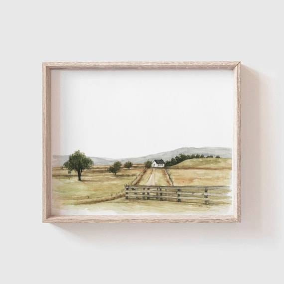 Farmhouse No 2 Watercolor Art Print, Rustic Decor