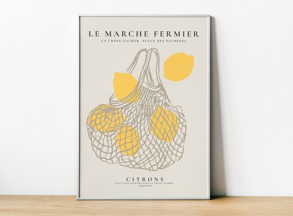 Lemons Fruit Market Poster Marche Aux Fruits Print Citrons Print Lemons Fruit Market Art Modern Trendy Kitchen Wall Art Decor