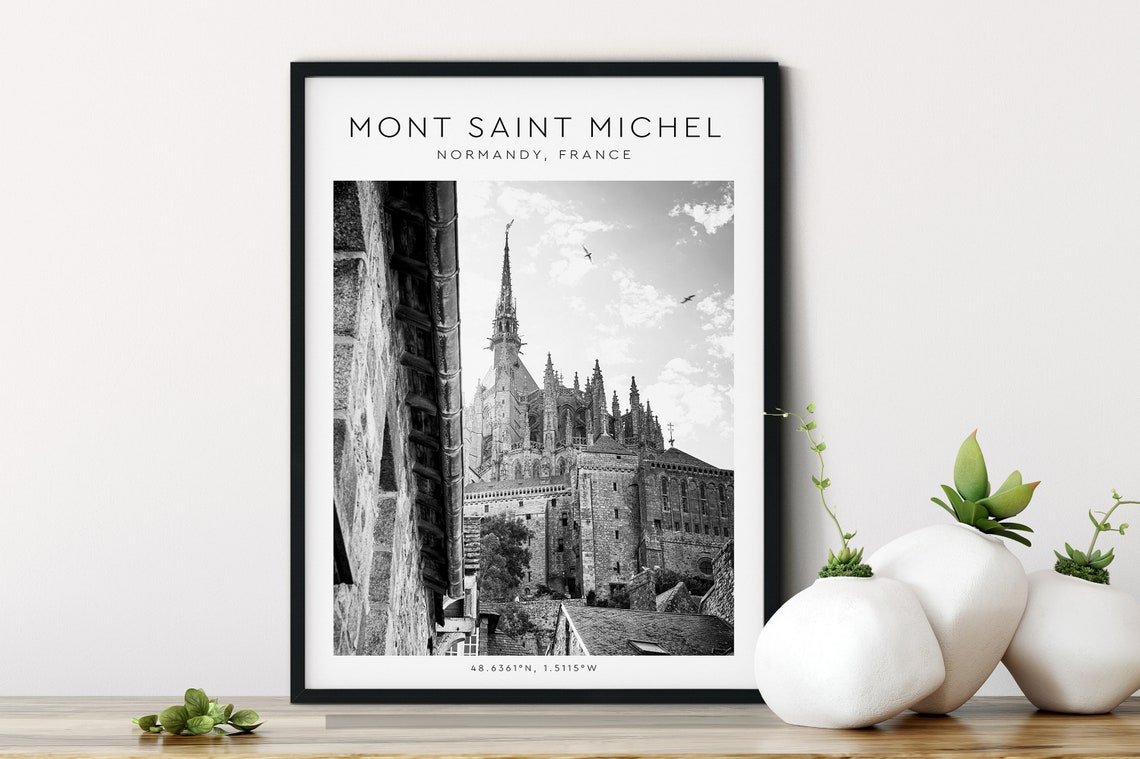 Mont Saint Michel Photo Mont Saint Michel Poster Coordinates Print France Poster France Wall Art Wall Art Home Decor Black White Photo