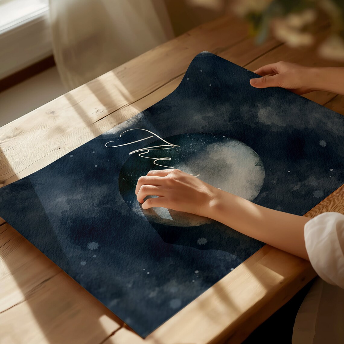 Watercolor Moon Starry Night Sky Cosmic Nebula Celestial Wall Art Print - Image 4