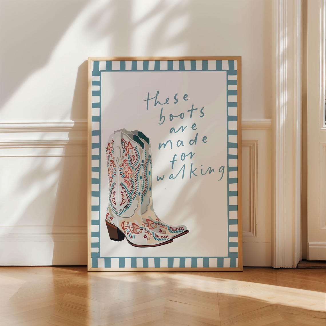 These Boots Are Made For Walking White Floral Cowboy Boots Poster
