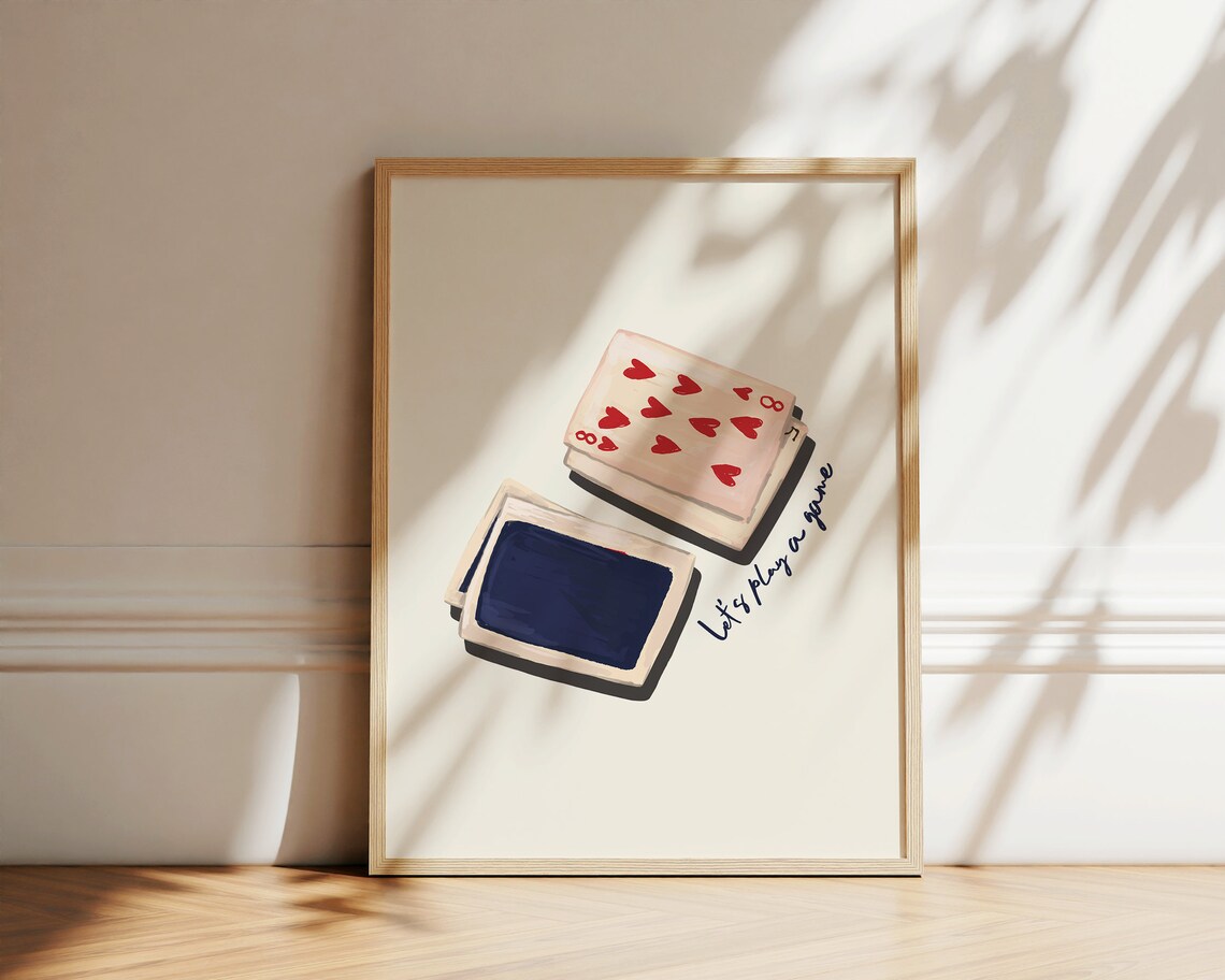 Retro Playing Cards Art Print, Game Room Decor