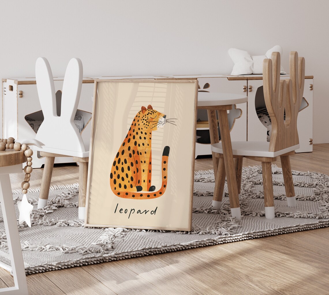 Leopard Nursery Print Cute Safari Animal Illustration Kids Room Wall Poster - Image 3