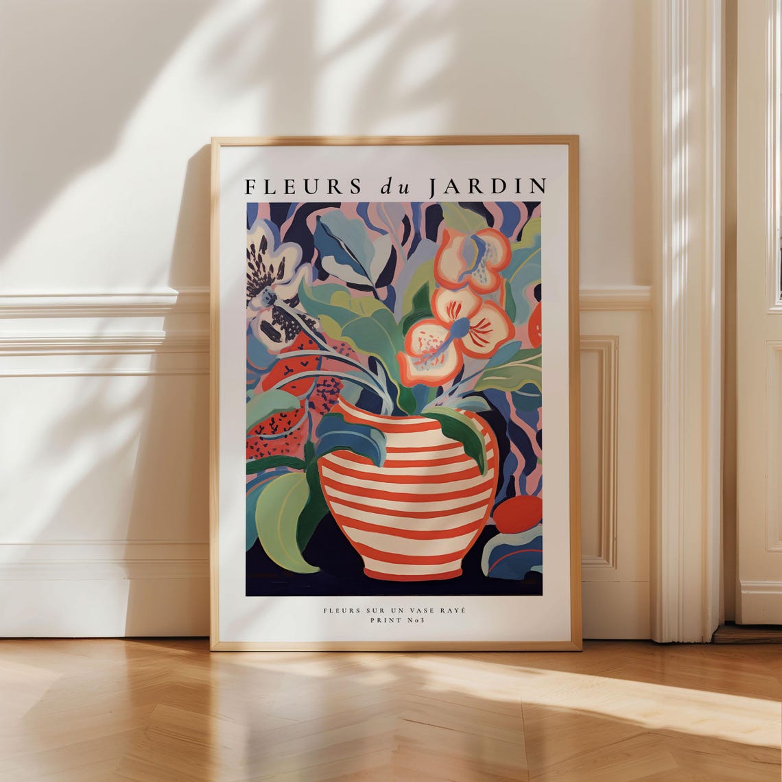 Fleurs Du Jardin Red Striped Vase Modern Floral Still Life Poster