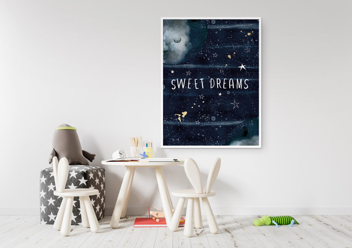 Sweet Dreams Night Sky Gold Stars Nursery Wall Art Print Poster - Image 4