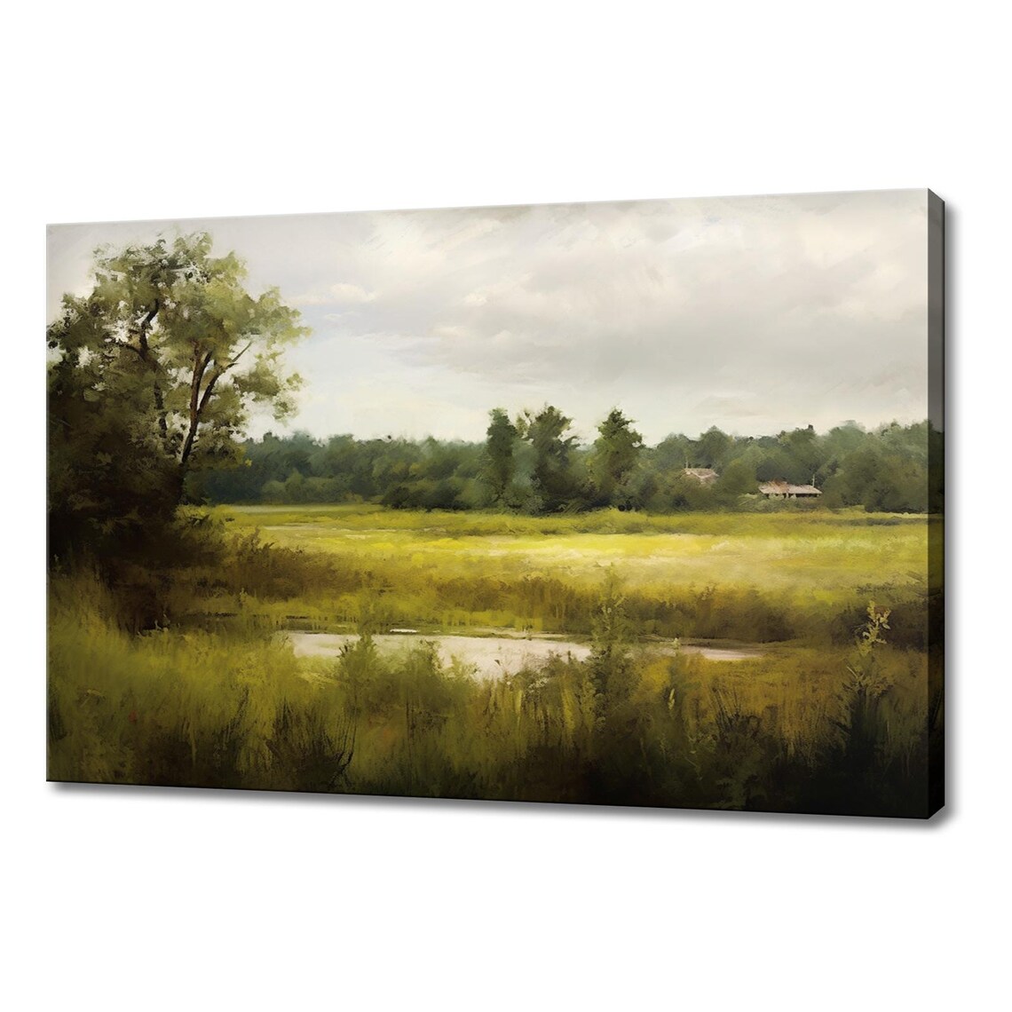 Vintage Landscape Green Grass Field Countryside Painting Style Print Farmhouse Decor Art Nature Picture Wall Hanging Fine Art Print