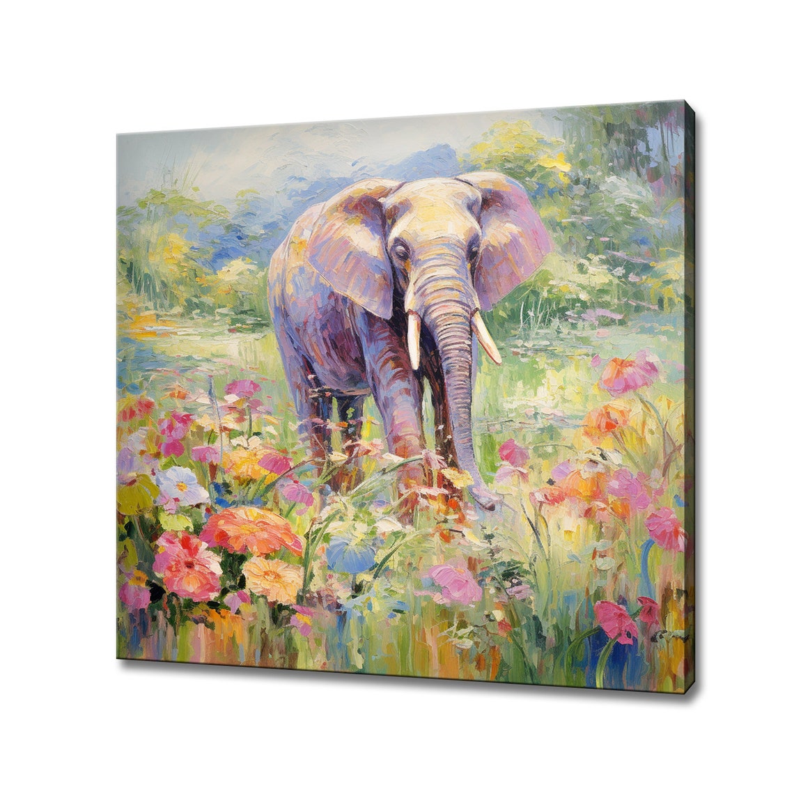 Young Elephant Walking Through A Bright Wildflower Meadow Poster