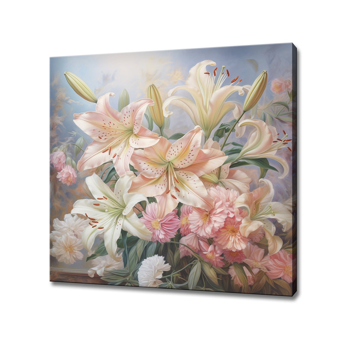 Pastel Lily Flowers Bouquet Soft Vintage Botanical Painting Poster