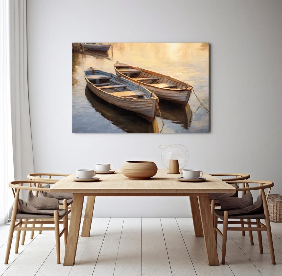 Boats On The Lake Vintage Countryside Painting Style Print Farmhouse Decor Art Nature Picture Wall Hanging Fine Art Print - Image 4