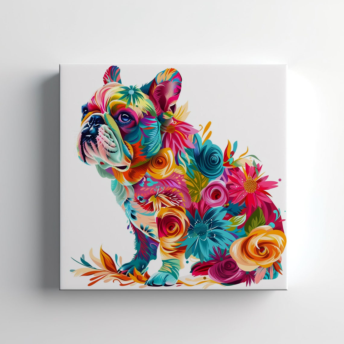 French Bulldog Profile Colorful Floral Portrait Dog Lover Wall Art