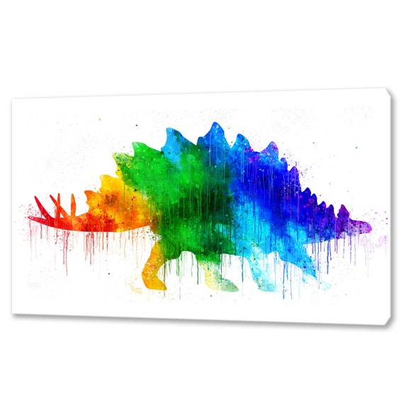 Dinosaur Stegosaurus Dino Rainbow Colourful Watercolour Modern Design Kids Room Home Decor Print Wall Art Ready To Hang