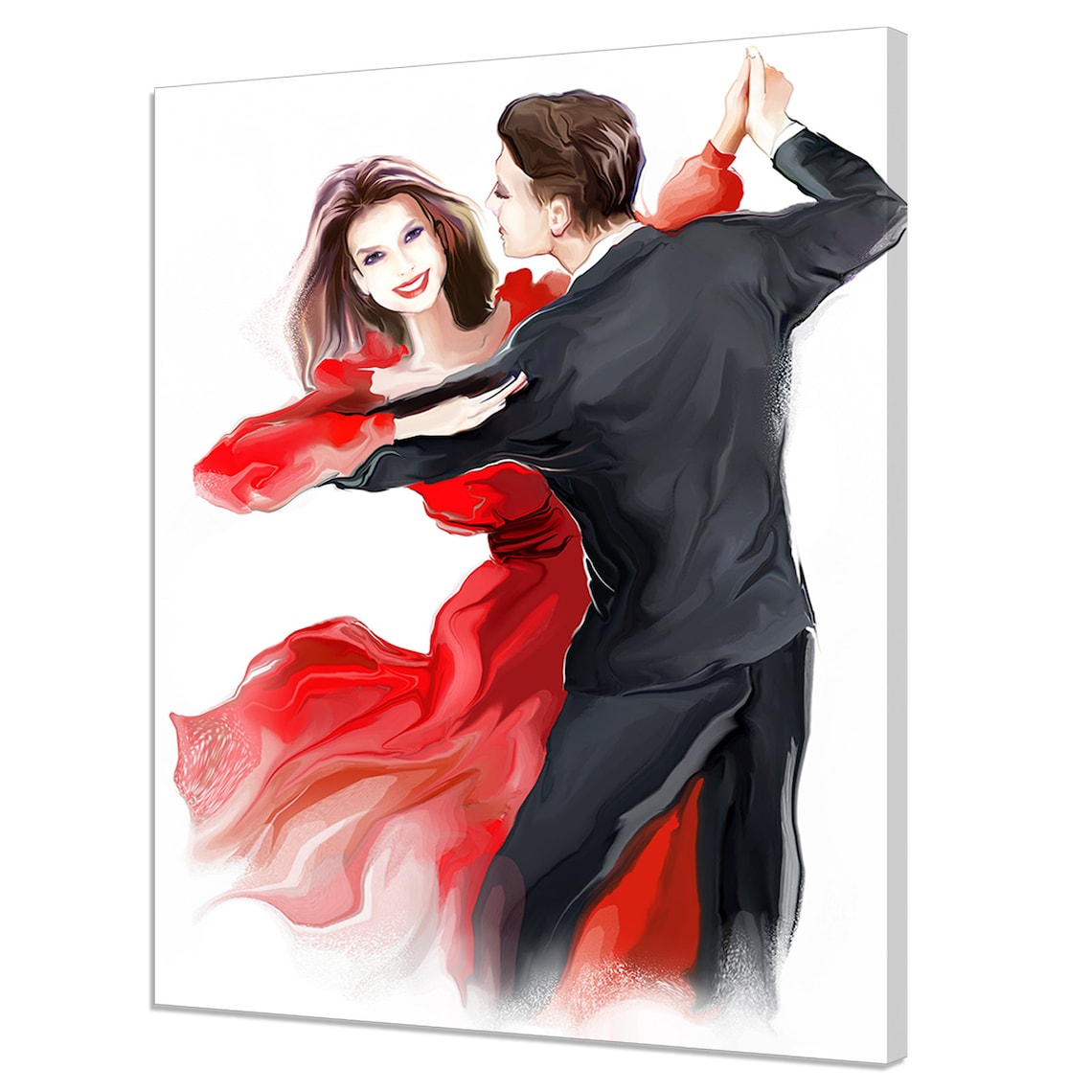 Elegant Dancing Couple Red Dress Black Suit Romance Wall Art Poster
