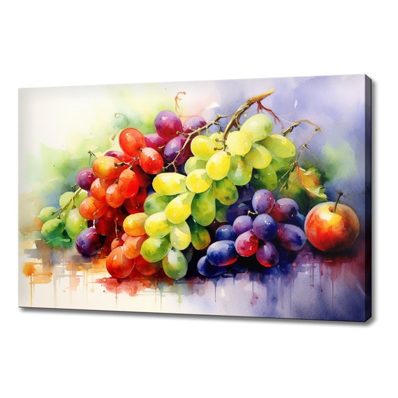 Still Life Rainbow Colourful Grapes Fruits Painting Style Print Farmhouse Decor Art Nature Picture Wall Hanging Fine Art Print