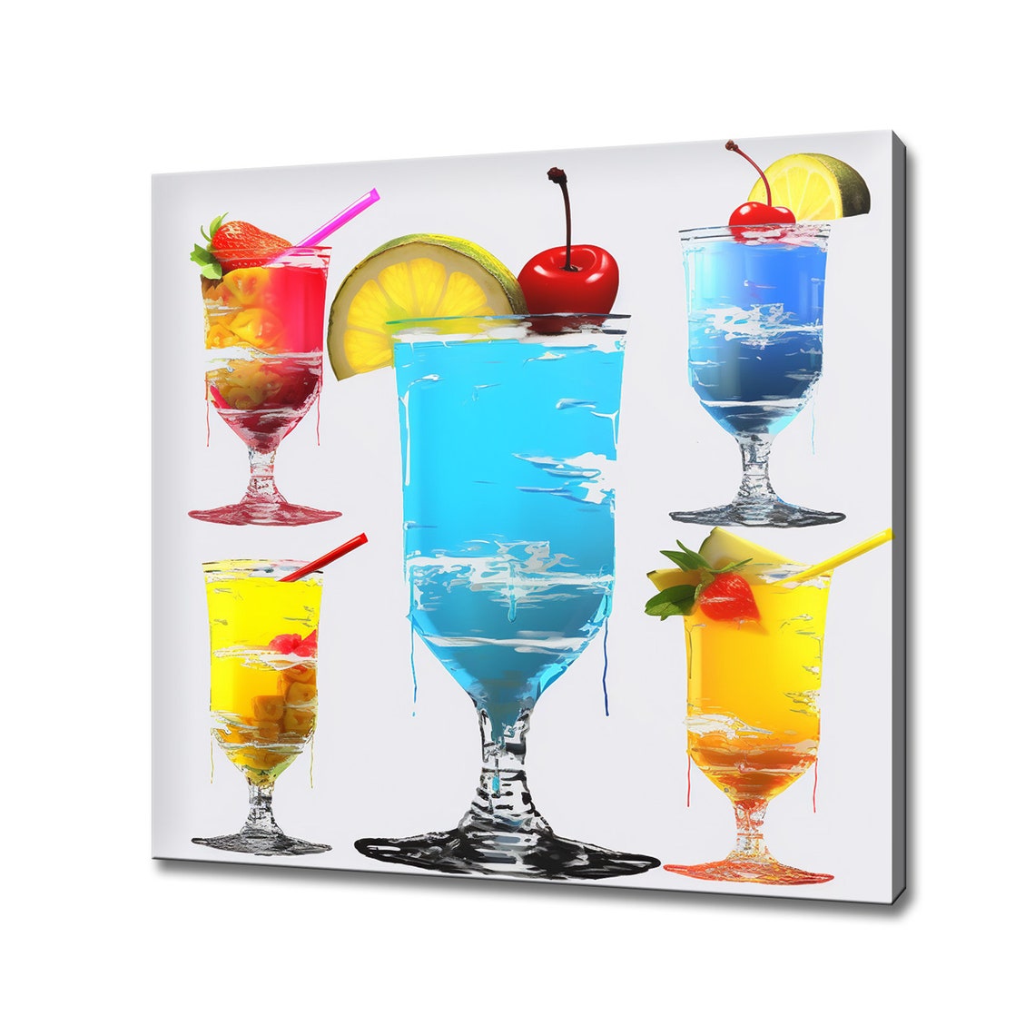 Colourful Cocktail Glasses Five Mixed Drinks Pop Bar Art Print