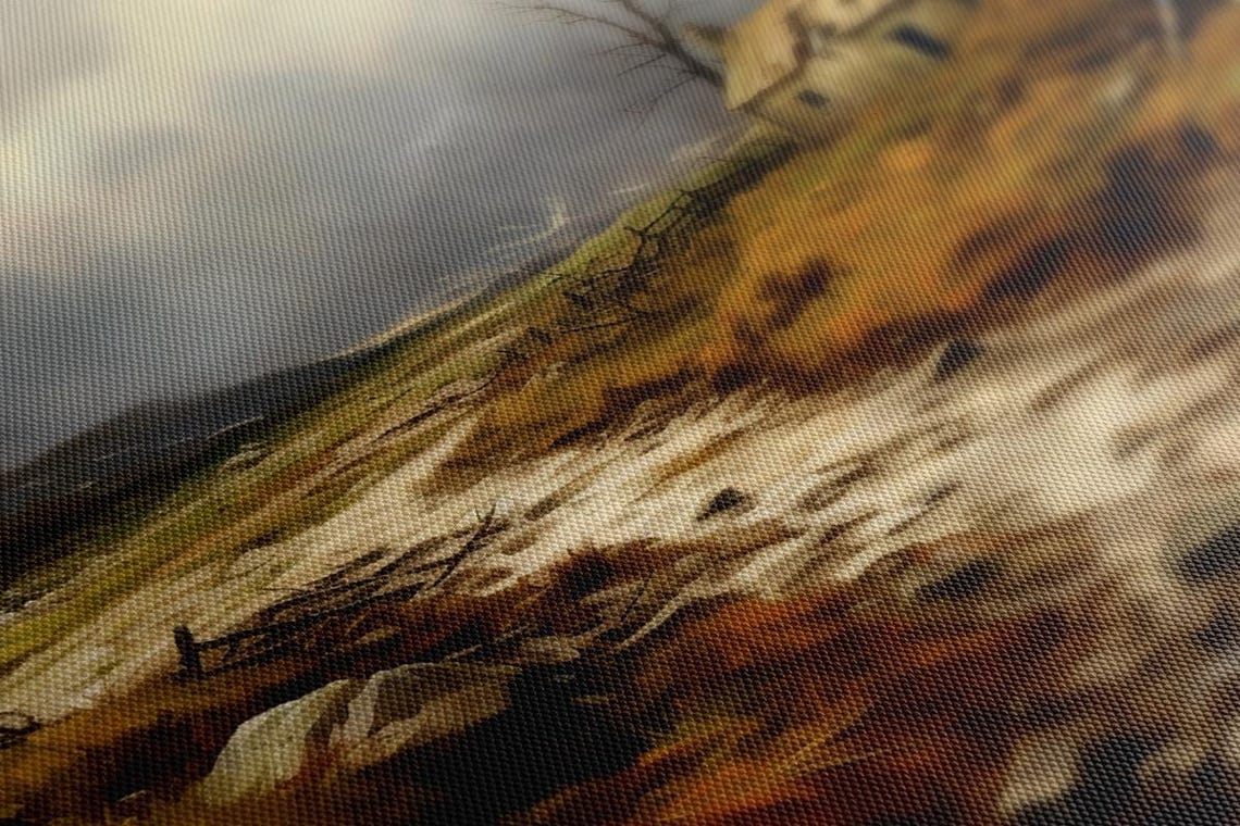 Old Stone Cottage On Windswept Moor Storm Clouds Stream Vintage Poster - Image 2