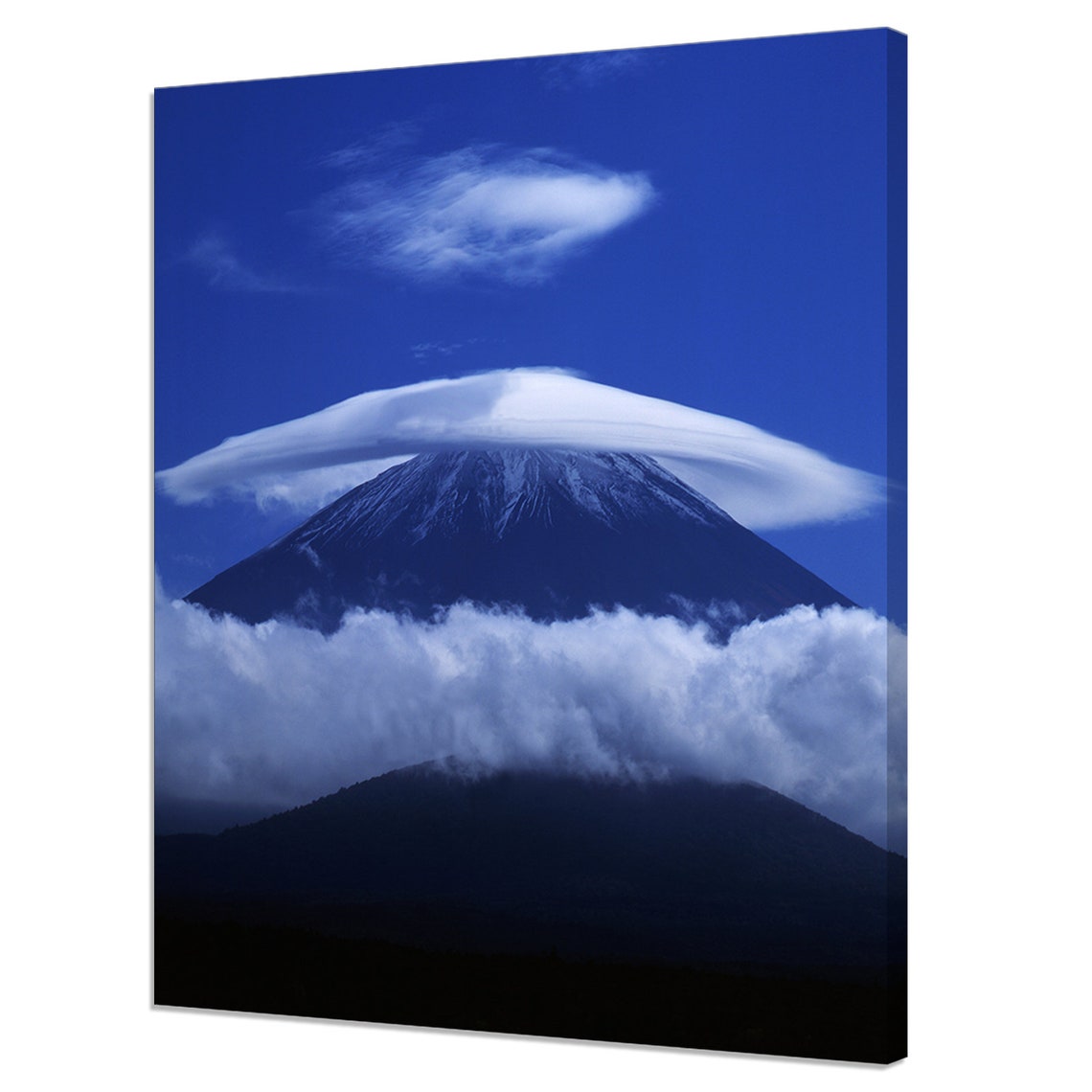 Mount Fuji Japan Snow Capped Peak Cloud Cap Dramatic Blue Sky Poster