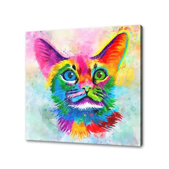 Oriental Shorthair Cat Big Ears Rainbow Watercolour Colourful Pet Art Poster