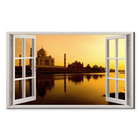 Taj Mahal Palace At Sunset Window View Window Frame Style Modern Design Home Decor Print Wall Art Picture Ready To Hang