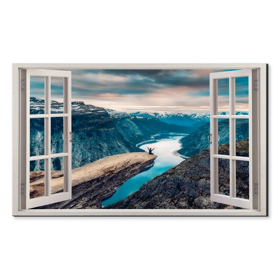 Sitting On A Mountains Cliff Edge Window View Window Frame Style Modern Design Home Decor Print Wall Art Picture Ready To Hang