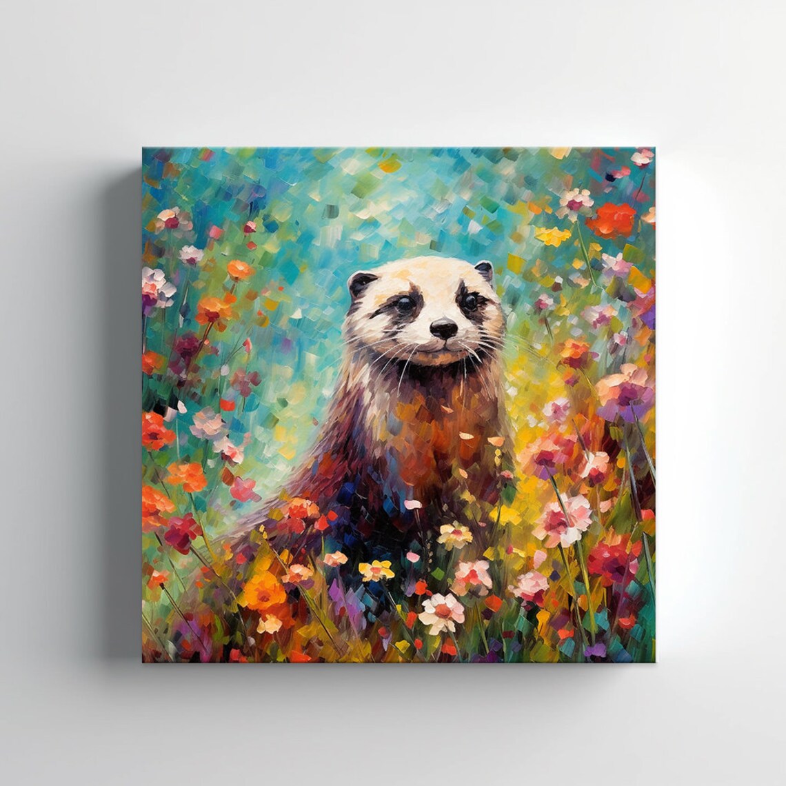 Ferret Portrait In A Bright Wildflower Field Painting Poster - Image 3