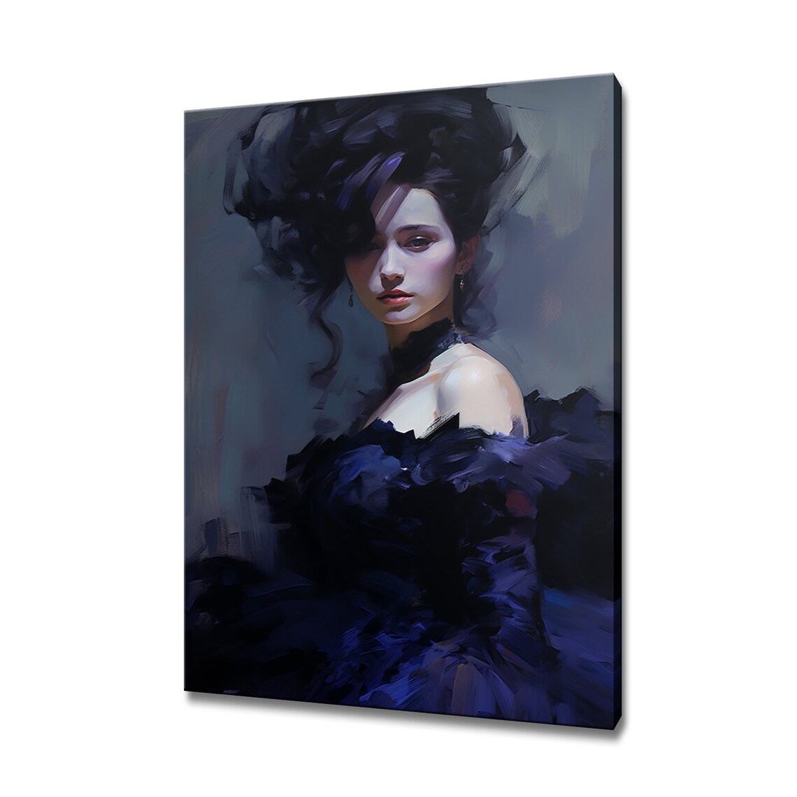 Elegant Lady in Purple Blue Midnight Victorian Gown Moody Art Poster