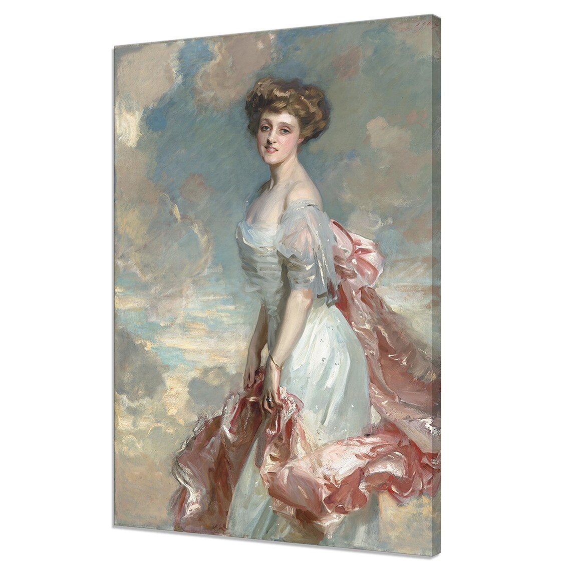 Edwardian Lady White Gown Pink Sash Blue Sky Portrait Sargent Style Poster