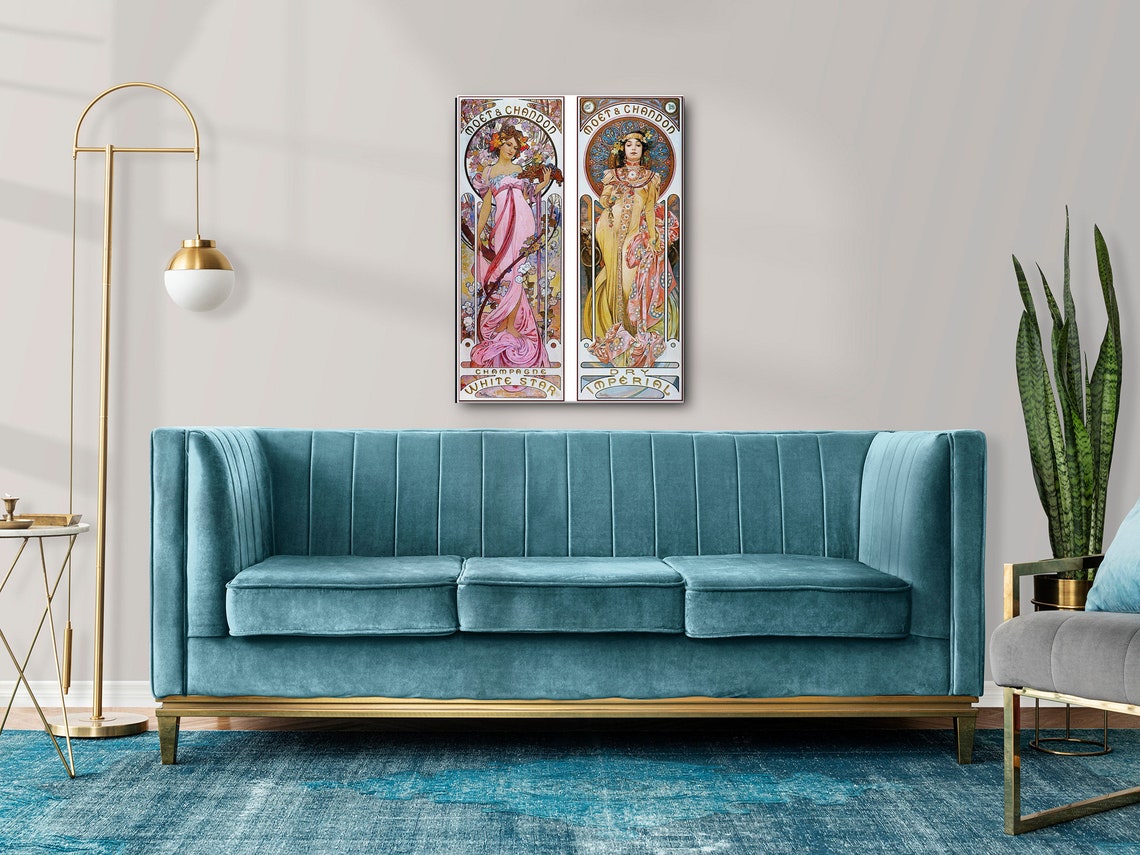 Alphonse Mucha Moet Chandon Champagne Art Nouveau Twin Panel Wall Art - Image 2