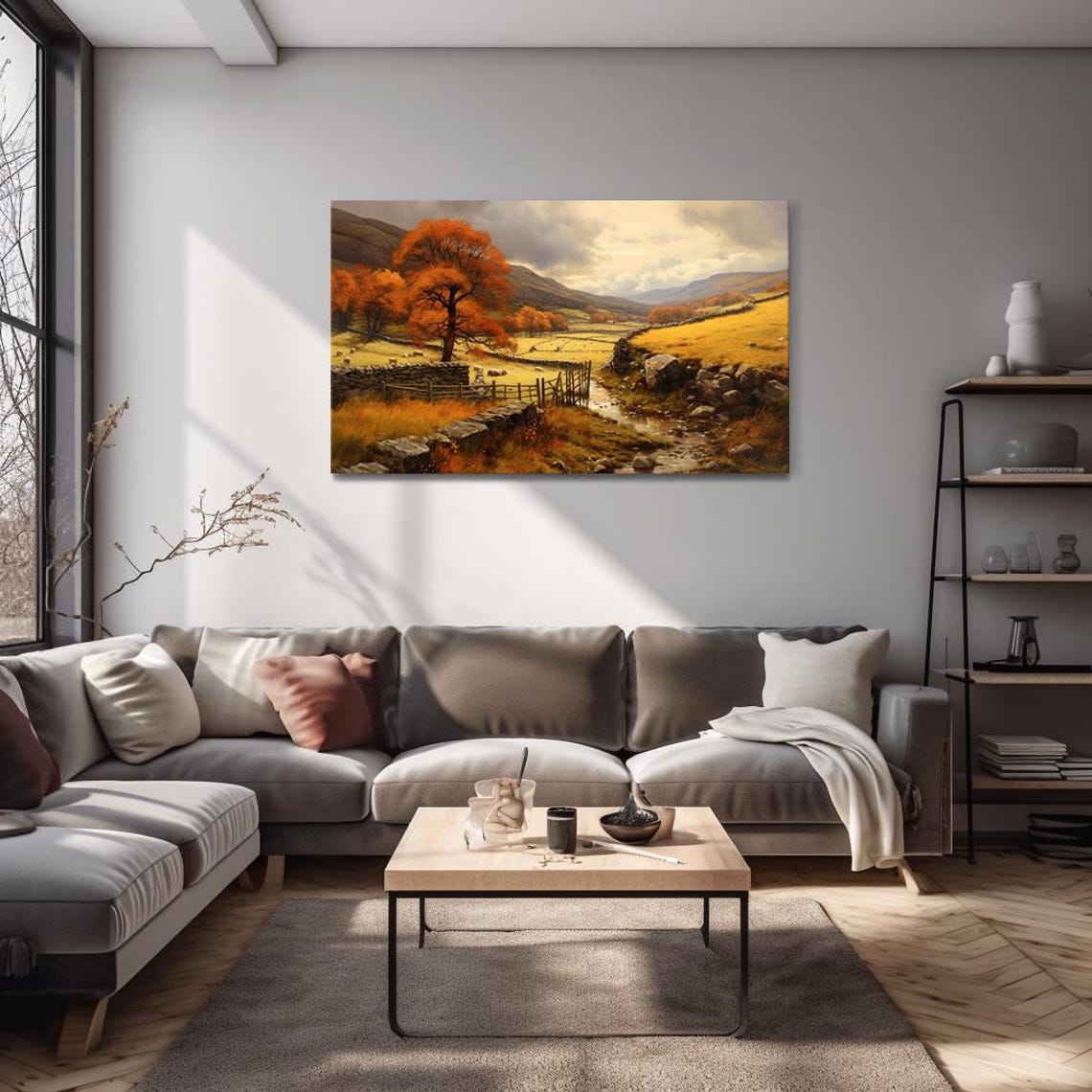Autumn Countryside Valley Stone Walls Sheep Vintage Rustic Poster - Image 4