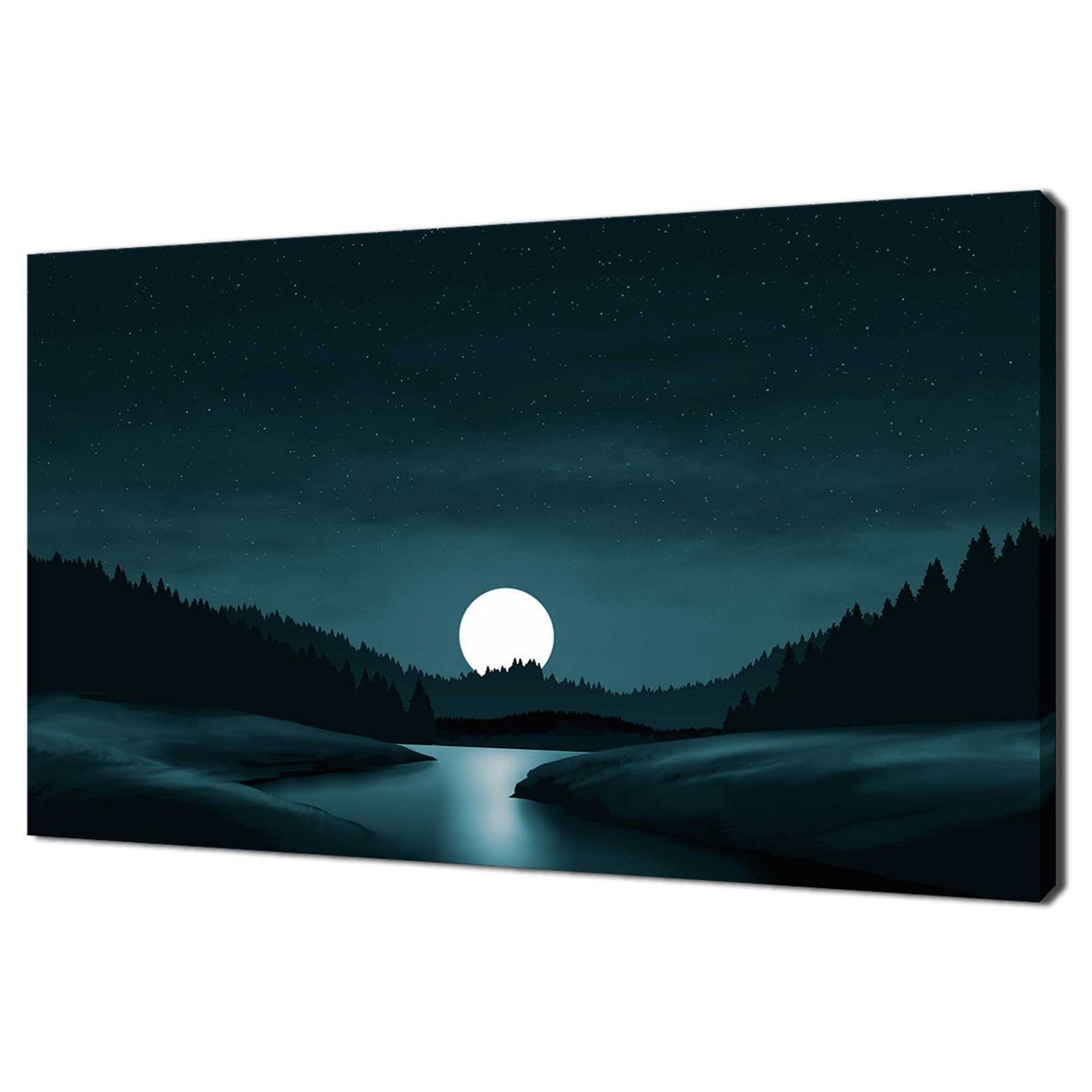 Full Moon Rising Forest Lake Starry Night Abstract Nature Poster