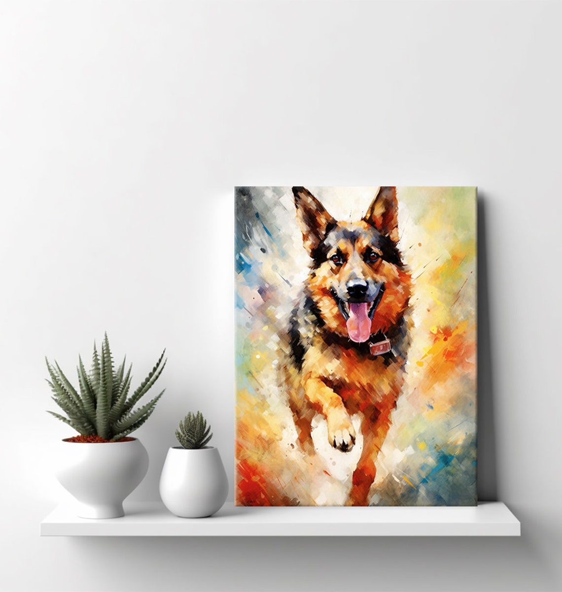 German Shepherd Dog Running Colorful Pop Art Painting Pet Wall Poster