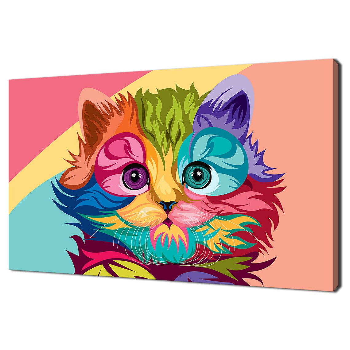 Colorful Abstract Cat Face Pop Art Bold Rainbow Palette Feline Wall Art