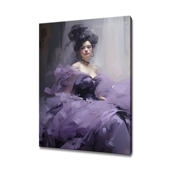 Elegant Lady In Purple Victorian Baroque Puffy Dress Painting Style Print Modern Design Home Decor Fashion Wall Art Gift For Her
