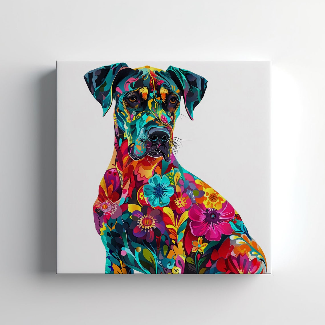 Beautiful Great Dane Dog Floral Print Gift For Border Collie Dog Lover Colourful Dog Portrait Painting Print Dog Pet Wall Art
