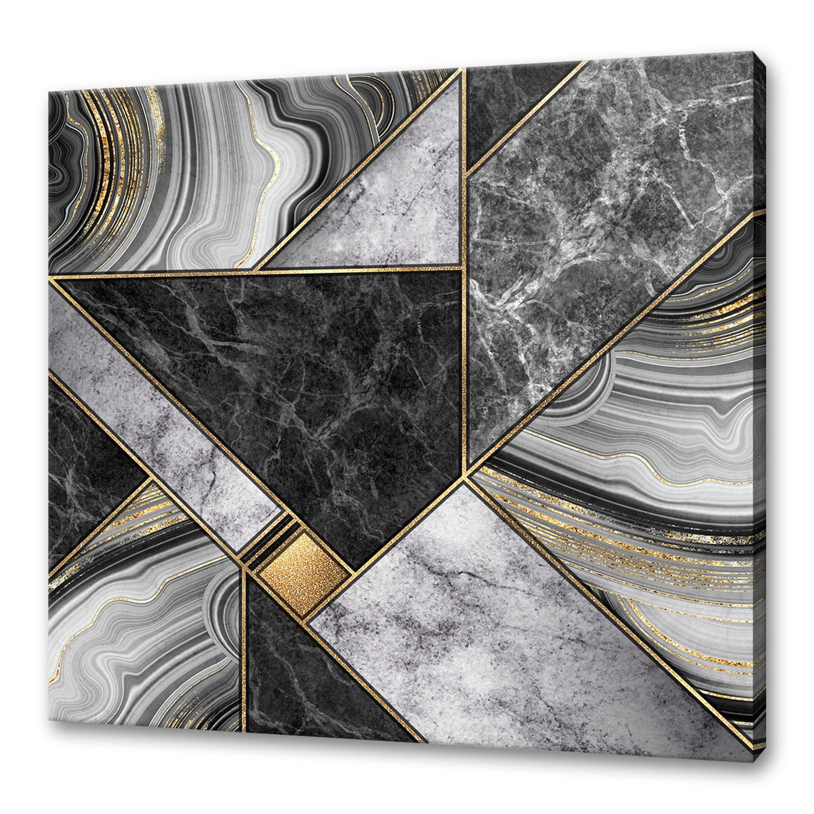 Grey Marble Gold Geometric Abstract Modern Minimalist Art Print Poster