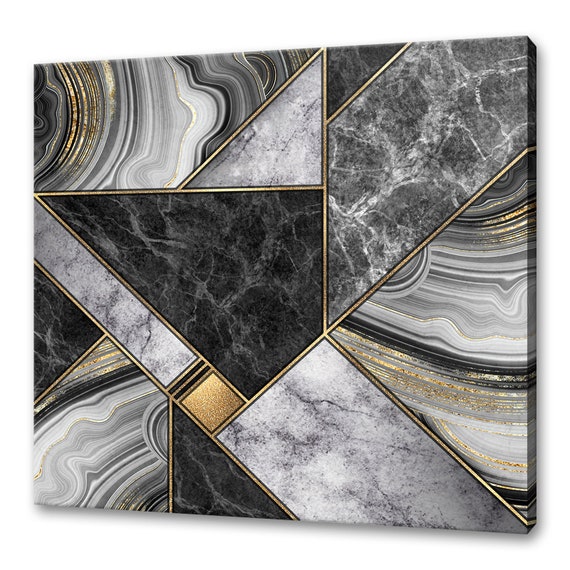 Abstract Minimalism Marble Grey Gold Geometric Shapes Modern Design Home Decor Print Wall Art Picture