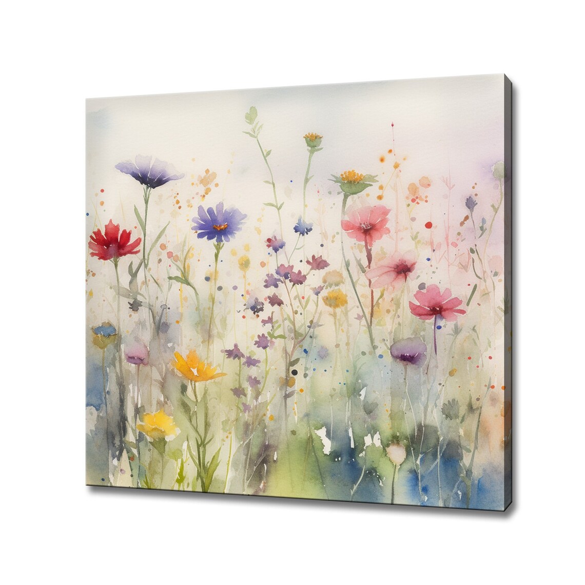 Colorful Wildflower Meadow Watercolor Floral Field Painting Print